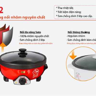 Nồi lẩu điện đa năng SATO ST-351HP 3,5L - Hàng Chính Hãng