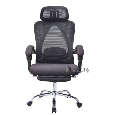 Ghế làm việc có gác chân CR4328-M Nội thất Capta Ghế văn phòng lưng lưới cao nệm vải đen khung nhựa đen tay nhựa nâng hạ độ cao chân xoay inox 201 có bánh xe tại tp hcm