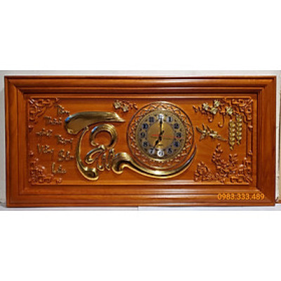 Tranh gỗ hương đá chữ Tâm gắn đồng hồ