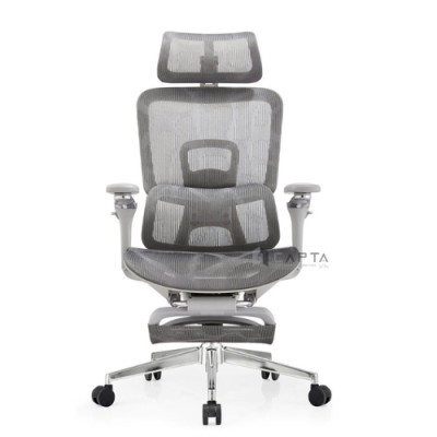 Ghế Văn Phòng Công Thái Học CR4335-2M Nội thất CAPTA Ghế Công thái học Ergonomic Cao cấp lưng lưới nệm lưới xám có giá đỡ cột sống tựa đầu lưng tay điều chỉnh được ngả lưng nâng hạ chân ghế thép mạ chrome hcm 