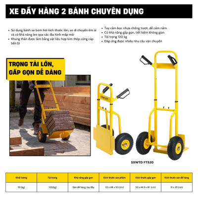 Xe Đẩy Tay 2 Bánh Cao Cấp Stanley FT520 (Tải Trọng 120kg)