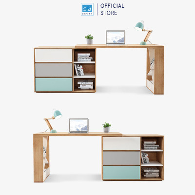 Bàn Làm Việc Hiện Đại Kết Hợp Tủ Sách Nhiều Ngăn Đa Sắc Màu Phong Cách Bắc Âu SIB Decor BLV06