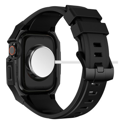 Ốp Case Vỏ Thép Không Gỉ bảo vệ tích hợp dây đeo Fluororubber cho Apple Watch Series 10 Size 46mm - Hàng Chính Hãng