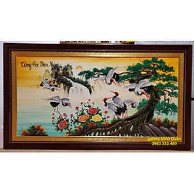 Tranh sơn mài đắp nổi Cửu Hạc Du Xuân ( Tùng hạc diên niên)