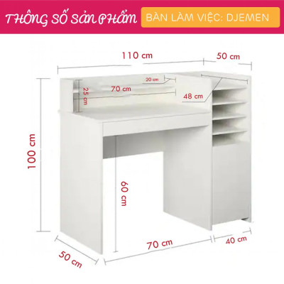 Bàn làm việc Kết hợp giá sách gỗ công nghiệp SMLIFE Djemen