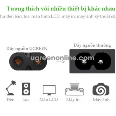 Dây nguồn số 8 dùng cho adapter sạc laptop 1m Ugreen 159OL40312CD Hàng chính hãng
