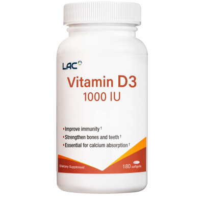 VIÊN UỐNG BỔ SUNG VITAMIN D3 HỖ TRỢ XƯƠNG KHỚP & MIỄN DỊCH LAC VITAMIN D3 1000 IU (180 VIÊN)