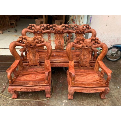Bộ bàn ghế phòng khách minh quốc đào gỗ hương đá tay 12 tựa liền