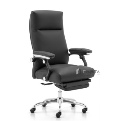 Ghế Giám đốc nệm du pu mềm CR4118-P Nội thất Capta Ghế làm việc cao cấp nệm da màu đen có gác chân nghỉ trưa chân xoay thép mạ chrome tại hcm