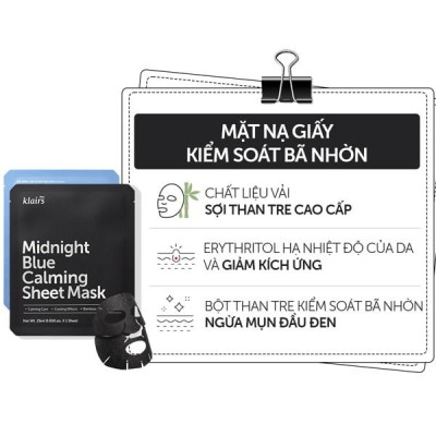 Mặt Nạ Làm Dịu Da Klairs Mignight Blue Calming Sheet Mask 25ml