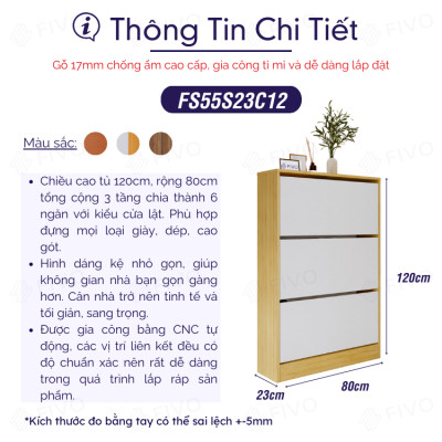 Tủ Giày Gỗ Cánh Lật Thông Minh FIVO FS55 Gỗ Chống Ẩm, Tiết Kiệm Không Gian, Sức Chứa Lớn, Dễ Dàng Lắp Đặt
