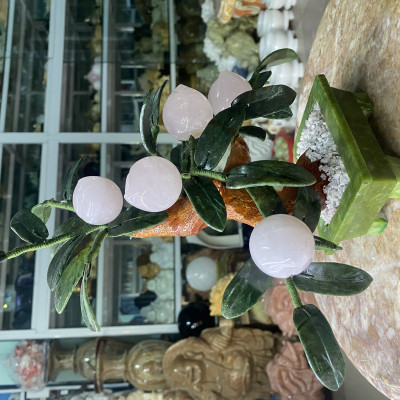 Cây Đào 6 Quả Phong Thuỷ Tài Lộc Đá Thạch Anh Hồng - cao 30cm