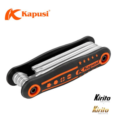 Bộ 8 chìa lục giác và lục giác bông Thép CR-V, chịu nhiệt, mạ thép chrome Kapusi Japan bộ gập gọn