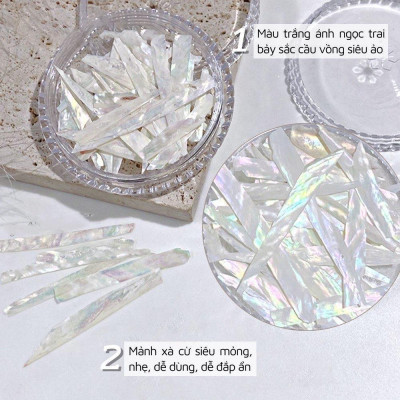 Xà Cừ Trắng Ánh Trai Đính Đá Móng, Xà Cừ Nail Mảnh Mỏng Ẩn Móng Đắp Gel Đắp Bột Ẩn Chuyên Làm Nail - Nail Phương Miu Khảm Xà Sơn Gel