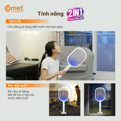 Vợt muỗi điện Comet CP049 Pin Lithium 500mAh sạc 2h dùng 10 ngày BH 12T cổng sạc type C