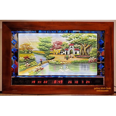 TRANH ĐÁ TỰ NHIÊN -CÂY ĐA CỔNG LÀNG LỊCH VẠN NIÊN ĐÈN LED 