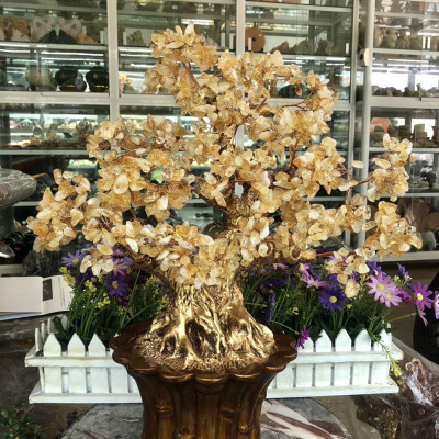 Cây Tài Lộc phong thủy đá thạch anh vàng - Cao 45 cm