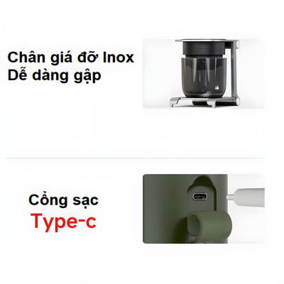 Máy pha cà phê cầm tay chuyên nghiệp Espresso 3 trong 1, dùng pin có thể pha cả nóng và lạnh thương hiệu Mỹ cao cấp HiBREW H4C - Hàng Nhập Khẩu