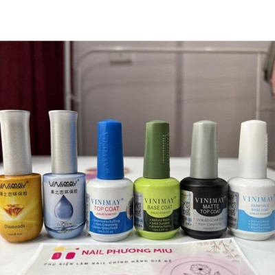 [Loại Rẻ Cho Học Viên] Bộ Vinimay Base Top Cứng Móng Kiềm Dầu, Top Loang Top Lỳ Top Bóng Top Kim Cương, Tạo Độ Bóng Cho Móng Chai 15ml Làm Nail