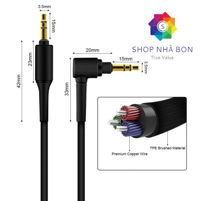 Dây cáp âm thanh UAX 3.5mm tròn mạ vàng  2 đầu dùng cho tai nghe SONY, BOSE,JBL ,Yamaha,.... Hàng chính hãng