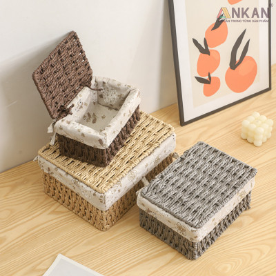 Giỏ Mây Đựng Đồ Có Nắp ANKAN, Giỏ Đựng Đồ Ăn Vặt, Phù Hợp Các Phòng Spa, Khách Sạn Và Trang Trí Trong Nhà 