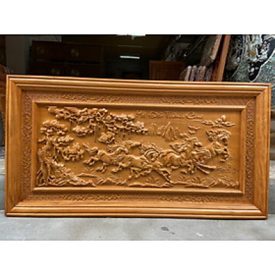 Tranh treo tường trạm khắc mã đáo thành công bằng gỗ gõ kt 67×127×4cm