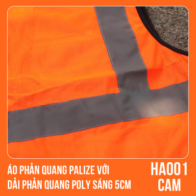 Áo phản quang Palize với dải Phản quang Poly sáng 5cm màu Cam - Mã HA001
