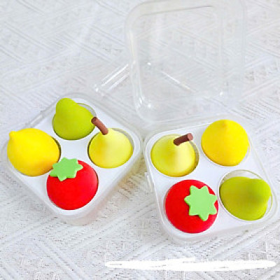 Mút trang điểm 4 món hình  quả trứng ,trái cây  , bông tán phấn  nhiều màu có hộp đựng , xinh xắn  siêu đáng yêu cute