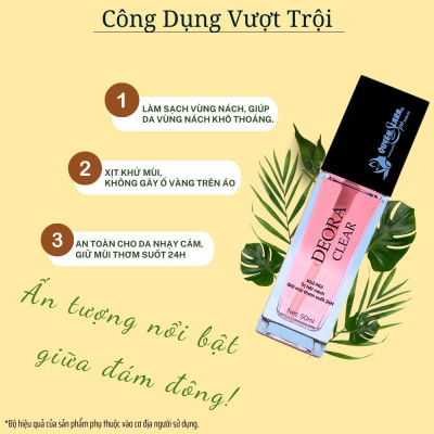 COMBO 3 Lọ Xịt Khử Mùi DEORA CLEAR Quyên Lara 50ml, Khử Mùi Hôi Nách, Ngăn Tiết Mồ Hôi