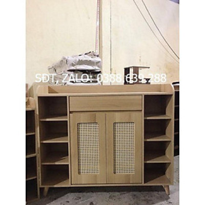 tủ giày dép gỗ công nghiệp dài 1m2 x sâu 30 x cao 1m04 cánh mây , chân gỗ sồi giá xưởng