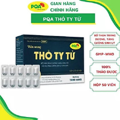 Thỏ ty tử PQA hộp 50 viên nang giúp bổ thận tráng dương, tăng cường sinh lý cho nam giới trưởng thành, suy giảm sinh lý