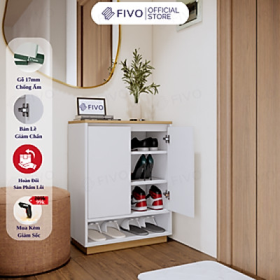 Tủ Giày Gỗ Chống Ẩm FIVO FS54 Màu Gỗ Phối Trắng, Ngăn Tủ Điều Chỉnh Linh Hoạt, Có Cửa Giúp Bảo Quản Tốt Giày Dép, Mặt Tủ Rộng Rãi Chứa Được Nhiều Đồ