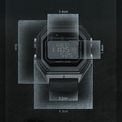 Đồng Hồ Kỹ Thuật Số 50M Nam North Edge Kim Loại La Bàn Giờ Thế Giới Có Bấm Giờ Chống Nước