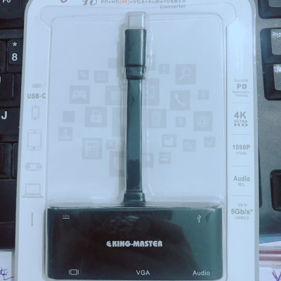 Hub Type-C ra Usb 3.0+Hdmi+Vga+Audio 5 in 1 KingMaster - hàng nhập khẩu