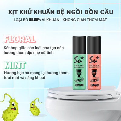 Xịt khử khuẩn bệ ngồi bồn cầu Su Star hương chanh và bạc hà, loại bỏ 99.999% (50ml)