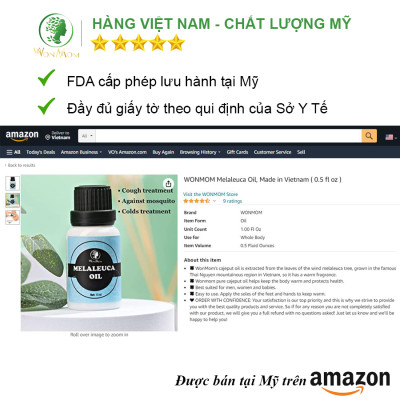 Dầu tràm nguyên chất, ngăn ngừa ho, cảm cho bé và người lớn Wonmom 15ml