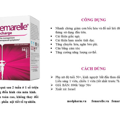 Thực phẩm sức khoẻ Femarelle Recharge Menopause Relief viên uống dành cho Phụ nữ đang ở thời kỳ mãn kinh