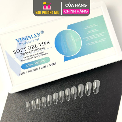 Hộp 552 Móng Úp Vinimay Form Bầu Tròn Trong V01 Siêu Mỏng Dẻo Cao Cấp Làm Nail Đủ 12 Size Dài Ngắn Oval Medium Soft Gel Tips Nữ Women