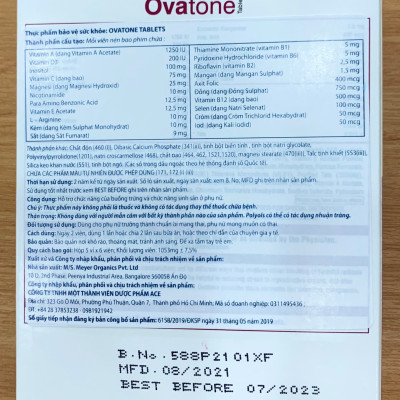 Thực phẩm bảo vệ sức khỏe - OVATONE TABLETS hỗ trợ chức năng của buồng trứng và  chức năng sinh sản  ở phụ nữ. Hộp 30 viên.