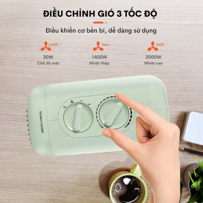 Quạt sưởi gốm ấm Mini nhập khẩu không khô da Fujihome, Hàng Chính hãng bảo hành 2 năm
