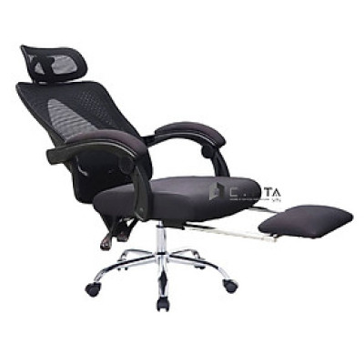 Ghế làm việc có gác chân CR4328-M Nội thất Capta Ghế văn phòng lưng lưới cao nệm vải đen khung nhựa đen tay nhựa nâng hạ độ cao chân xoay inox 201 có bánh xe tại tp hcm