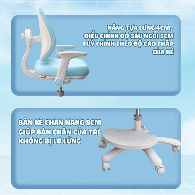 Ghế học sinh chống gù đa năng Tundo nâng hạ chiều cao tay gạt CT G104+ có khóa bánh trọng lực, xoay 360 độ