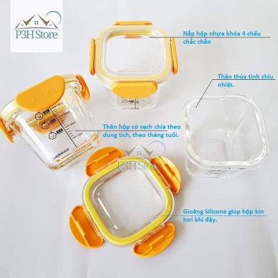 Hộp thủy tinh chia vạch Lock&Lock đựng thức ăn cho bé theo từng tháng tuổi LLG508 LLG510