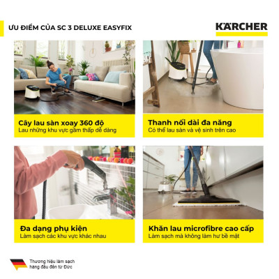 Máy làm sạch bằng hơi nước Karcher SC 3 Deluxe Easyfix - Model 2025 - Hàng Chính Hãng