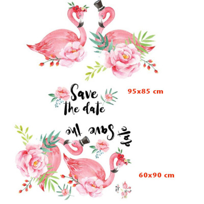 Decal dán tường dán kính trang trí Đôi hồng hạc JM7340