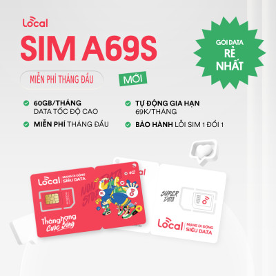 Local Mobifone A69s 60GB/ tháng, Miễn phí tháng đầu sử dụng, RẺ 1 TT, Sim chưa kích hoạt. Hàng Chính Hãng