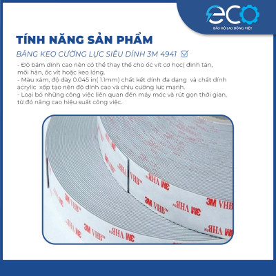 Băng keo cường lực siêu dính 3M 4941 (12mm x dài 4.5m) màu xám