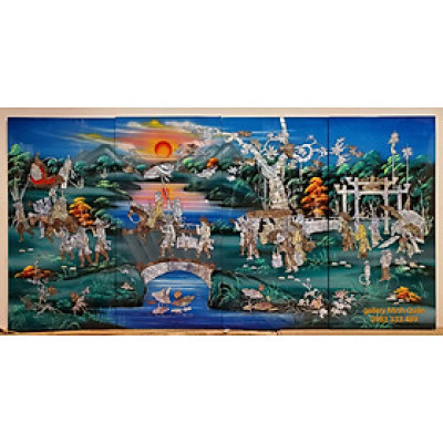 TRANH SƠN MÀI KHẢM TRAI CAO CẤP -VINH QUY BÁI TỔ