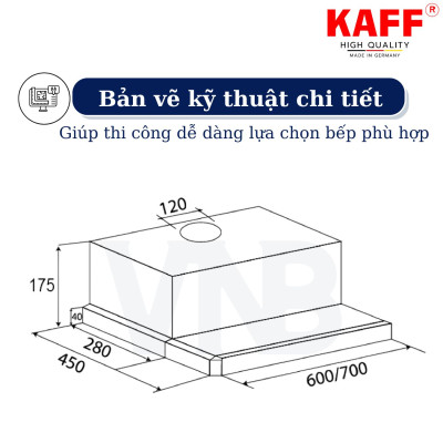 Máy hút mùi âm tủ inox phối kính cảm ứng 600mm KAFF KF-TL600 - Hàng Chính Hãng