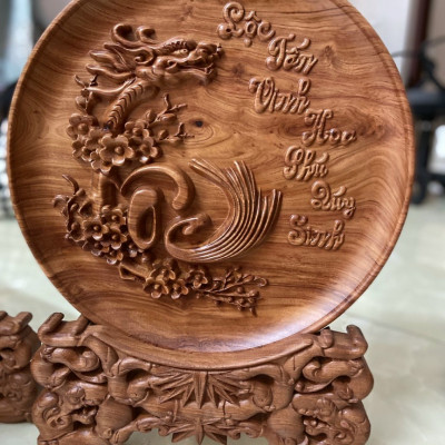 Tranh Đĩa Chữ Lộc Gỗ Hương Đá Cao Cấp Thương Hiệu TOKDODO 